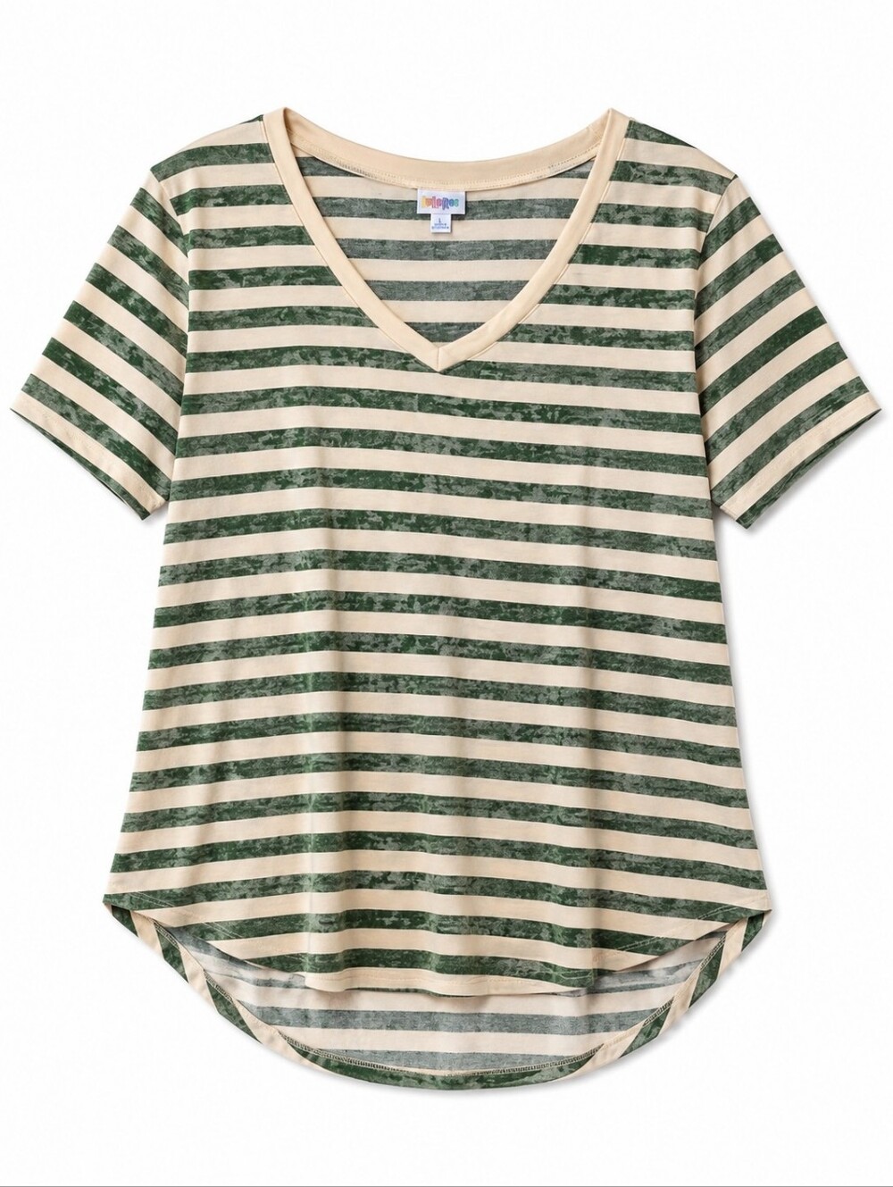 Lularoe Striped Green Cream V-Neck Women's Iris Tee Size Large